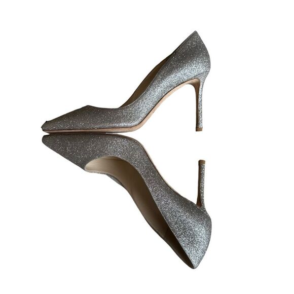 Jimmy Choo Romy 100 Silver Glitter Pointed Toe Stiletto High Heel Pumps EU 38 - Picture 9 of 12